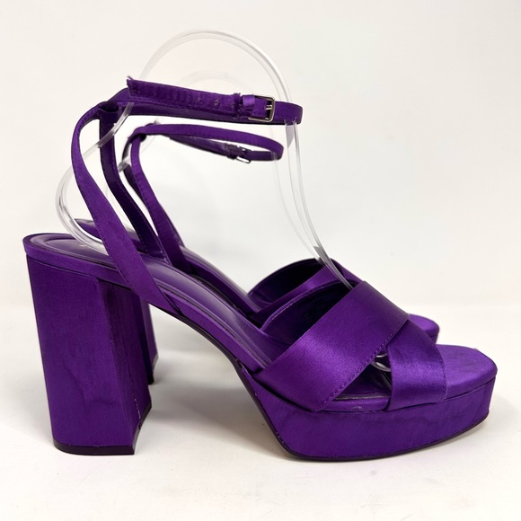 Zara Purple Satin Chunky Heel Platform Sandals - Picture 2 of 14